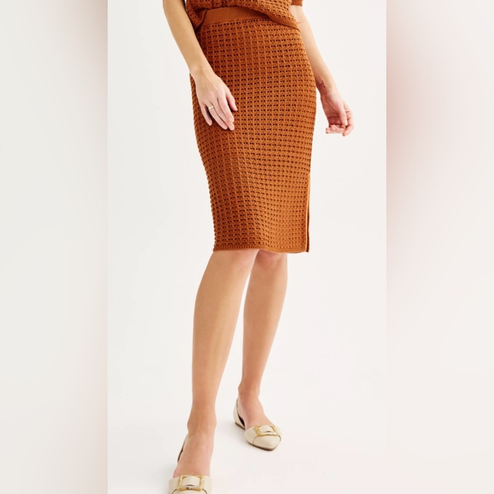 Nine West Brown Crochet Pencil Skirt with Side Slit size XXL NWT $35